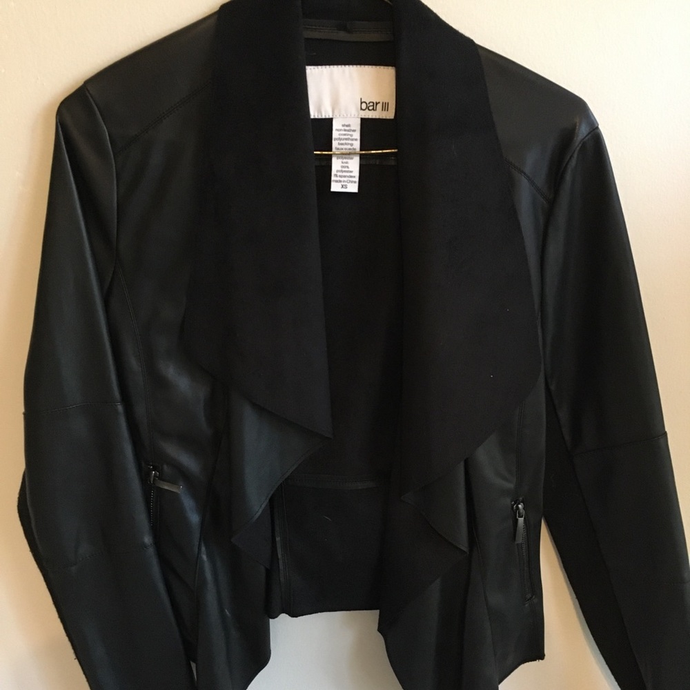 Bar III XS Faux Leather/Suede Black Jacket